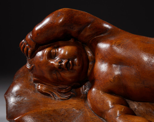 Very interesting Sleeping child in carved fruitwood attributed to Laurent Delvaux Ghent 1696- Nivel