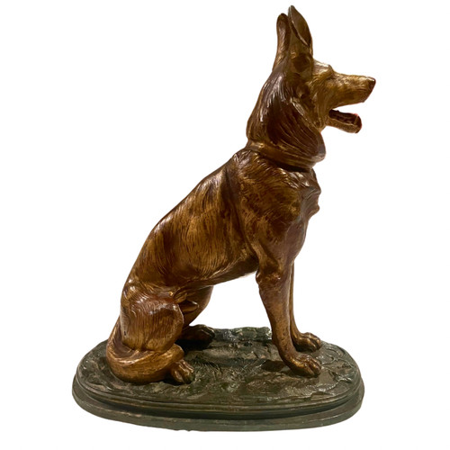 Sculpture de berger allemand par Prosper Lecourtier