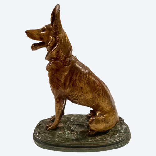 Sculpture de berger allemand par Prosper Lecourtier