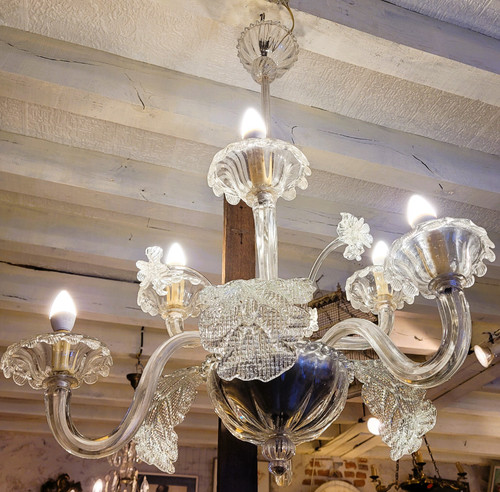 Classic Murano Chandelier in Clear Glass with 6 Venetian Lights