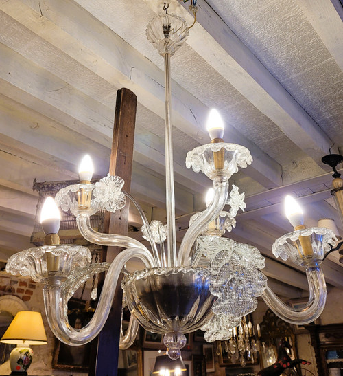 Classic Murano Chandelier in Clear Glass with 6 Venetian Lights