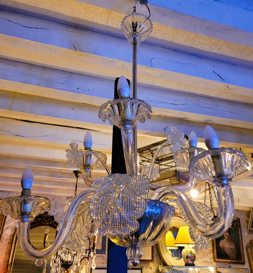 Classic Murano Chandelier in Clear Glass with 6 Venetian Lights