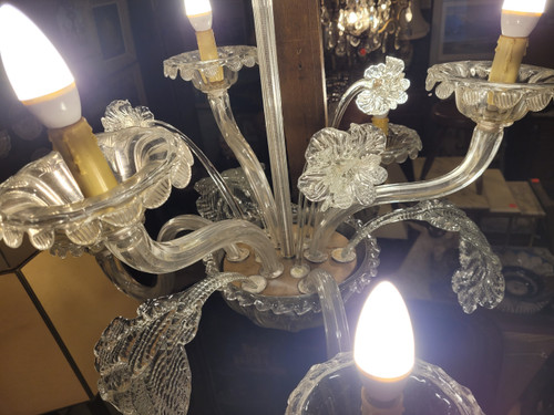 Classic Murano Chandelier in Clear Glass with 6 Venetian Lights