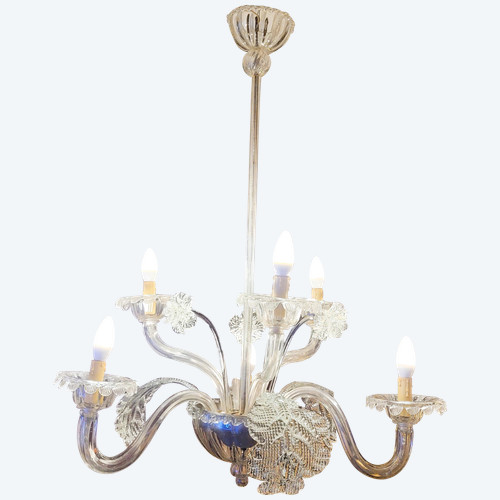 Classic Murano Chandelier in Clear Glass with 6 Venetian Lights