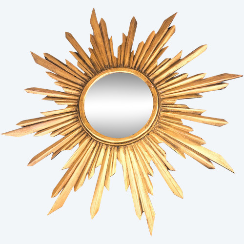 Miroir soleil en bois doré étoilé milieu XXème