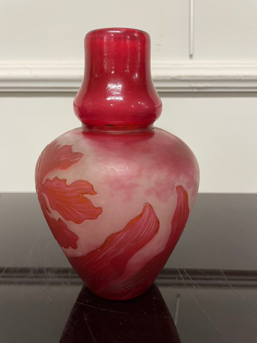 Delatte à Nancy - Petit Vase Art Nouveau En Verre Décor Orchidée 