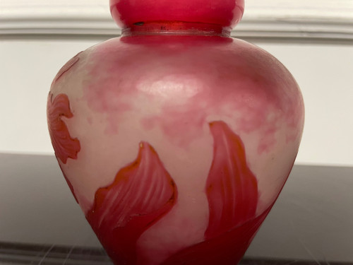Delatte à Nancy - Petit Vase Art Nouveau En Verre Décor Orchidée 