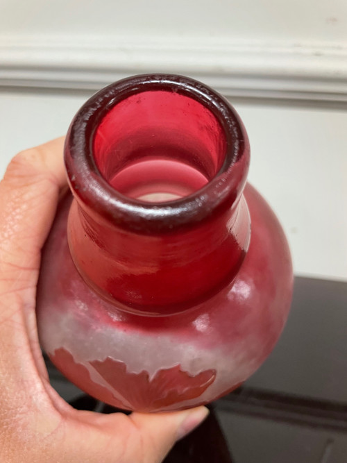 Delatte à Nancy - Petit Vase Art Nouveau En Verre Décor Orchidée 