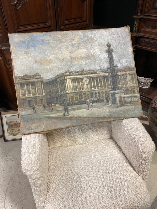 Painting View of Paris - Place De La Concorde Around 1940 Oil on Canvas