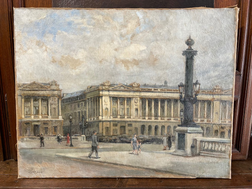 Painting View of Paris - Place De La Concorde Around 1940 Oil on Canvas