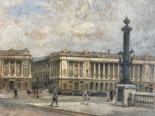 Painting View of Paris - Place De La Concorde Around 1940 Oil on Canvas