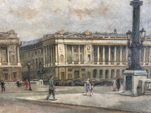 Painting View of Paris - Place De La Concorde Around 1940 Oil on Canvas