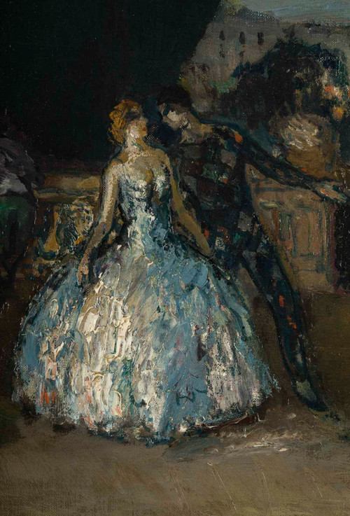 Marcel Cosson (1878-1956) Harlekin und Columbine in Venedig, Öl auf Leinwand um 1900