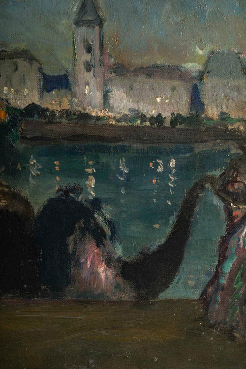 Marcel Cosson (1878-1956) Harlekin und Columbine in Venedig, Öl auf Leinwand um 1900