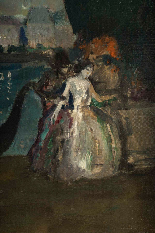 Marcel Cosson (1878-1956) Harlekin und Columbine in Venedig, Öl auf Leinwand um 1900