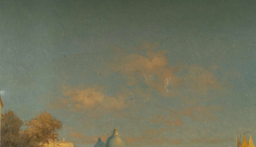 Alphonse Lecoz A canal in Venice with Santa Maria della Salute in the background oil on canvas circa