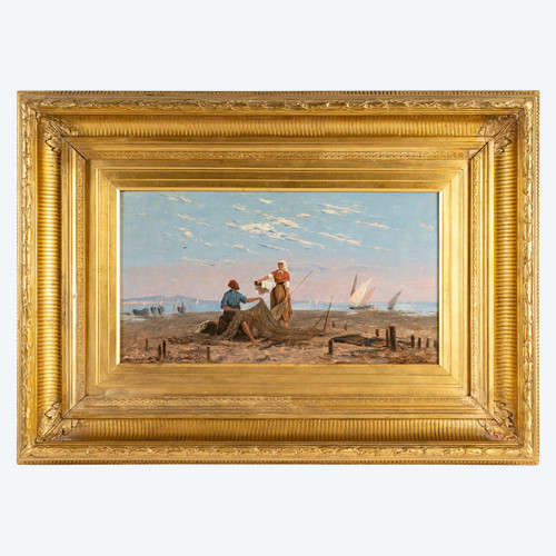 Frank William Warwick Topham (1838-1924) Capri La réparation des filets huile sur panneau vers 1863