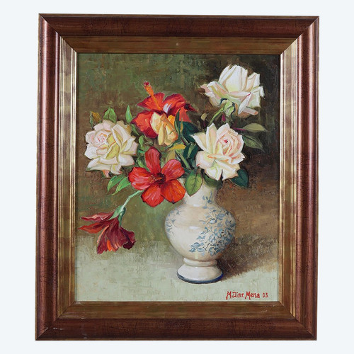 Fleurs, signé : Manuel Diaz MENA, daté : 2003, Ecole Espagnole