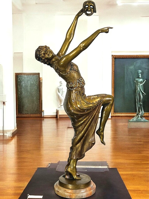 BRONZE POLYCHROME ÉMAILLÉ ART DÉCO SIGNÉ DE JOE DESCOMPS DE 64 CM DE HAUT