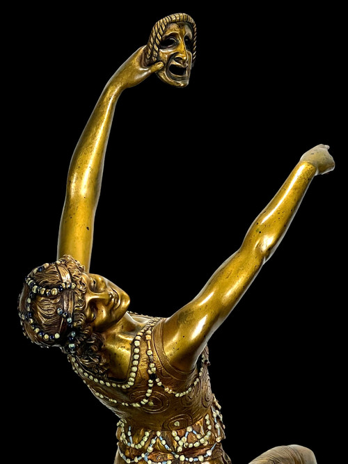 BRONZE POLYCHROME ÉMAILLÉ ART DÉCO SIGNÉ DE JOE DESCOMPS DE 64 CM DE HAUT
