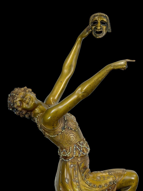BRONZE POLYCHROME ÉMAILLÉ ART DÉCO SIGNÉ DE JOE DESCOMPS DE 64 CM DE HAUT
