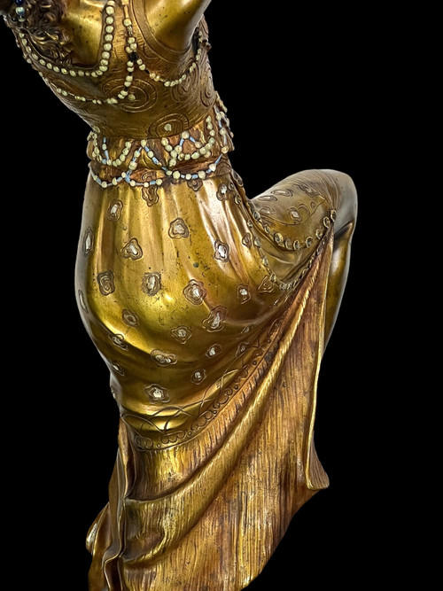 BRONZE POLYCHROME ÉMAILLÉ ART DÉCO SIGNÉ DE JOE DESCOMPS DE 64 CM DE HAUT