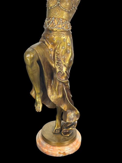BRONZE POLYCHROME ÉMAILLÉ ART DÉCO SIGNÉ DE JOE DESCOMPS DE 64 CM DE HAUT