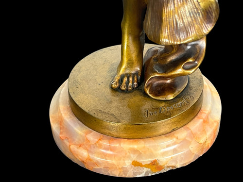 BRONZE POLYCHROME ÉMAILLÉ ART DÉCO SIGNÉ DE JOE DESCOMPS DE 64 CM DE HAUT