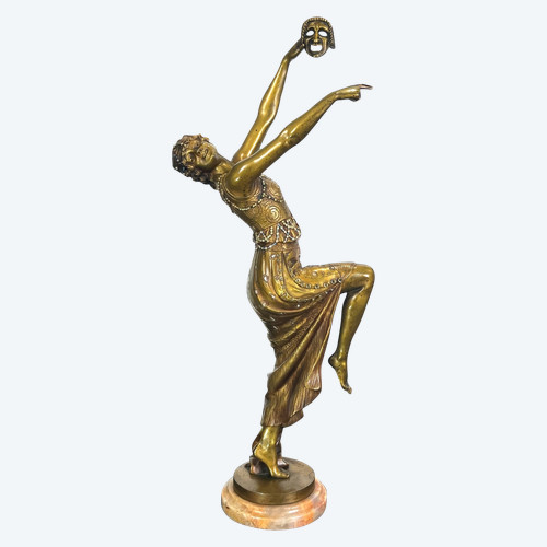 BRONZE POLYCHROME ÉMAILLÉ ART DÉCO SIGNÉ DE JOE DESCOMPS DE 64 CM DE HAUT