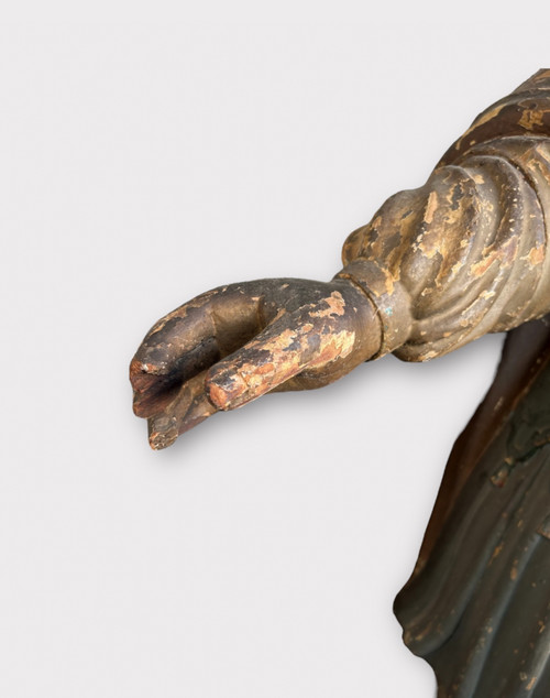 Importante Santo In Legno Policromo Del XVII Secolo - Scultura Religiosa - Santo - H 142 cm