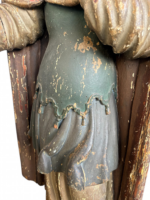 Importante Santo In Legno Policromo Del XVII Secolo - Scultura Religiosa - Santo - H 142 cm