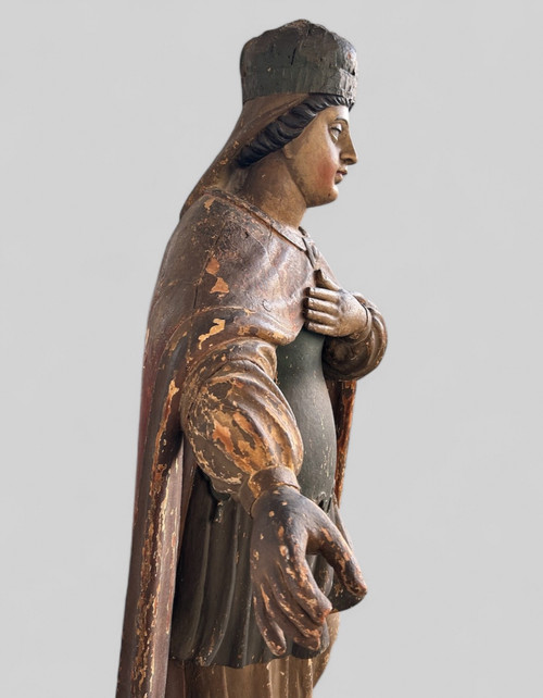 Importante Santo In Legno Policromo Del XVII Secolo - Scultura Religiosa - Santo - H 142 cm