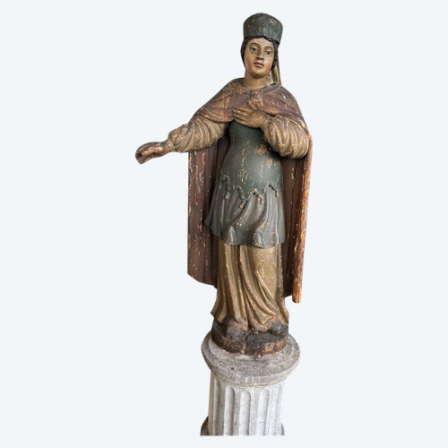 Importante Santo In Legno Policromo Del XVII Secolo - Scultura Religiosa - Santo - H 142 cm