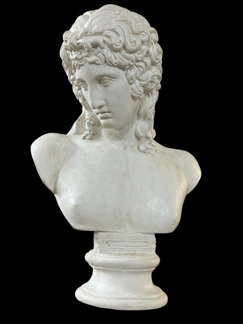 Busto in gesso di Eros di Centocelle o Amore di Prassitele Epoca XX Secolo H 62 Cm