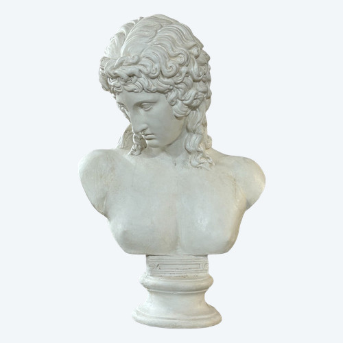 Busto in gesso di Eros di Centocelle o Amore di Prassitele Epoca XX Secolo H 62 Cm