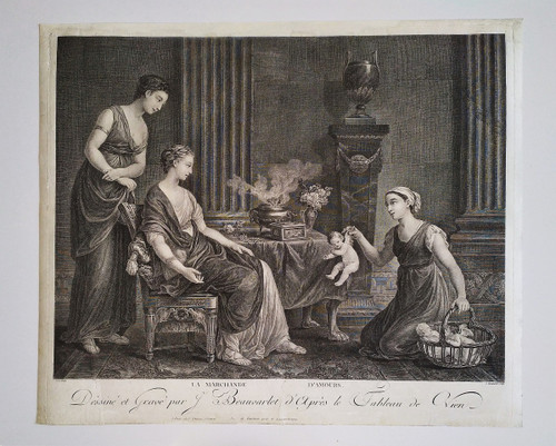 Engraving By Beauvarlet The Merchant Of Loves Etching 18th C Old Print