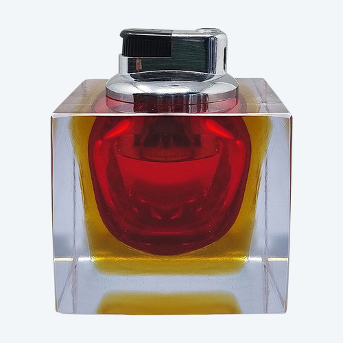 Atemberaubendes rotes Tischfeuerzeug aus Murano-Sommerso-Glas aus den 1960ern von Flavio Poli für Seguso