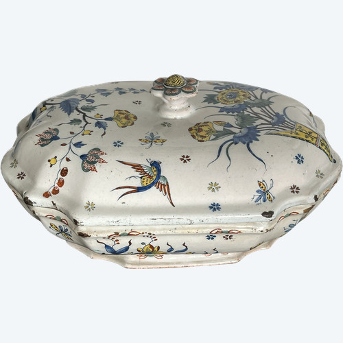 18th century Rouen earthenware soup tureen - as is