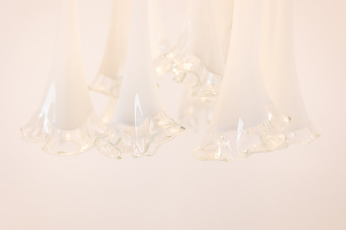 Lampadario in vetro di Murano e metallo cromato. Anni '70