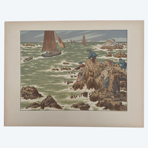 Lithographie par Henri Rivière Au Vent de Noroît - Les Mousses