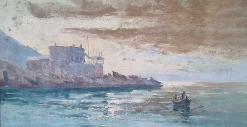 Jules BRUNETAUT - Veduta della corniche di Marsiglia al tramonto