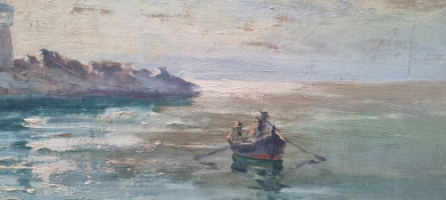 Jules BRUNETAUT - Veduta della corniche di Marsiglia al tramonto