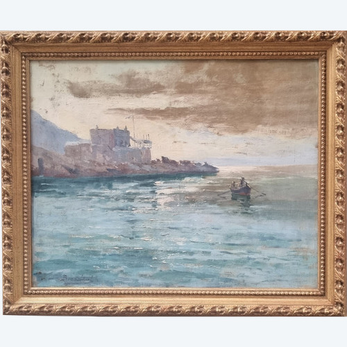 Jules BRUNETAUT - Veduta della corniche di Marsiglia al tramonto