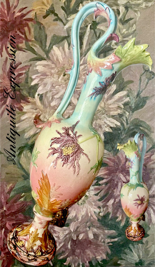 DELPHIN MASSIER (1836-1907). Aiguière en barbotine, fin du XIXeme  à Vallauris.