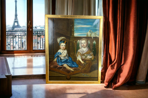 IMPORTANTE DIPINTO FINE XVII INIZIO XVIII "RITRATTO DI BAMBINI" 135 cm x 110 cm