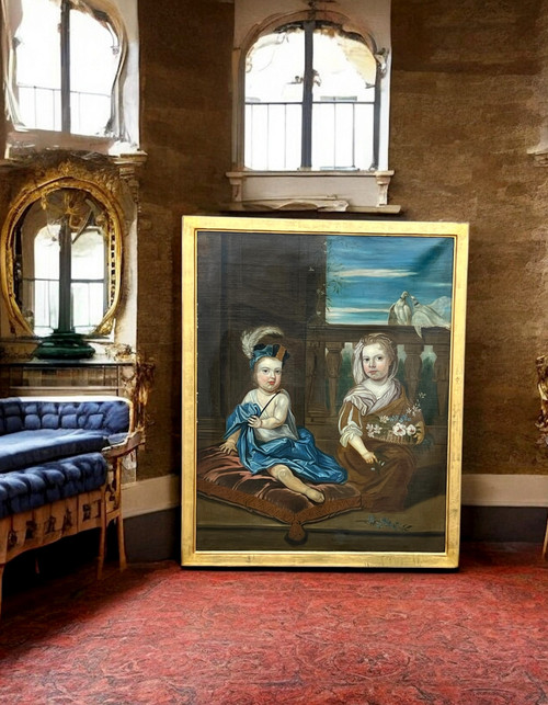 IMPORTANTE DIPINTO FINE XVII INIZIO XVIII "RITRATTO DI BAMBINI" 135 cm x 110 cm