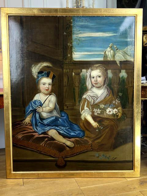 IMPORTANTE DIPINTO FINE XVII INIZIO XVIII "RITRATTO DI BAMBINI" 135 cm x 110 cm