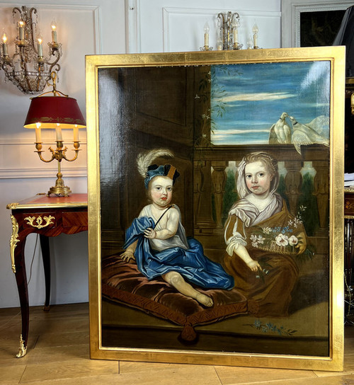 IMPORTANTE DIPINTO FINE XVII INIZIO XVIII "RITRATTO DI BAMBINI" 135 cm x 110 cm