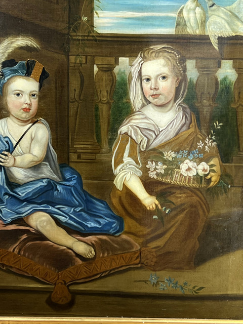 IMPORTANTE DIPINTO FINE XVII INIZIO XVIII "RITRATTO DI BAMBINI" 135 cm x 110 cm