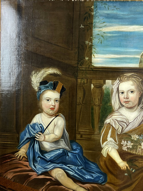 IMPORTANTE DIPINTO FINE XVII INIZIO XVIII "RITRATTO DI BAMBINI" 135 cm x 110 cm